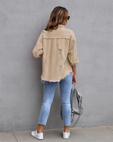 Autumn Holes Raw-edges Shirt Style Casual Coat CODE: KAR2216