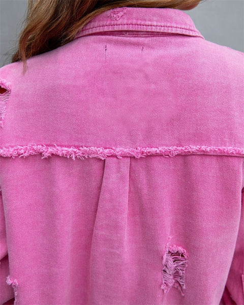 Autumn Holes Raw-edges Shirt Style Casual Coat CODE: KAR2216