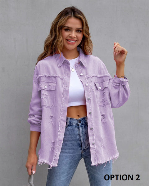 Autumn Holes Raw-edges Shirt Style Casual Coat CODE: KAR2216