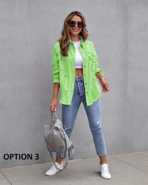 Autumn Holes Raw-edges Shirt Style Casual Coat CODE: KAR2216