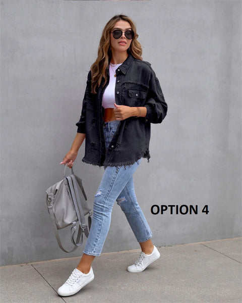 Autumn Holes Raw-edges Shirt Style Casual Coat CODE: KAR2216