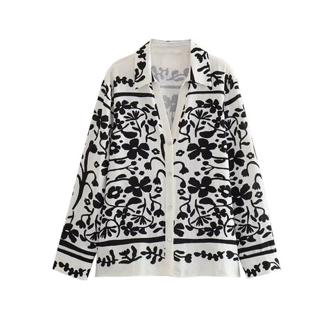 Summer New Casual Floral Printed Lapel Single-Breasted Long Sleeve Top CODE: KAR2222