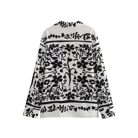Summer New Casual Floral Printed Lapel Single-Breasted Long Sleeve Top CODE: KAR2222