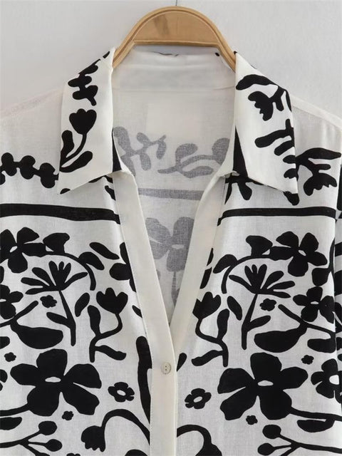 Summer New Casual Floral Printed Lapel Single-Breasted Long Sleeve Top CODE: KAR2222