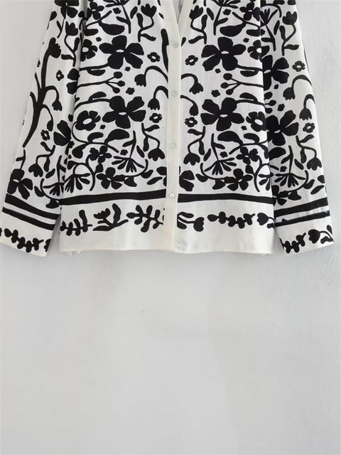 Summer New Casual Floral Printed Lapel Single-Breasted Long Sleeve Top CODE: KAR2222