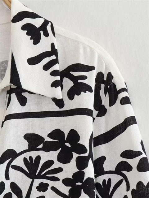 Summer New Casual Floral Printed Lapel Single-Breasted Long Sleeve Top CODE: KAR2222