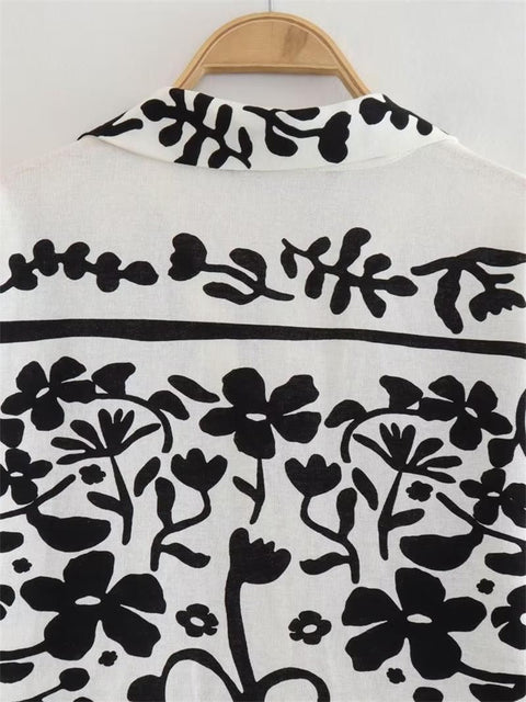 Summer New Casual Floral Printed Lapel Single-Breasted Long Sleeve Top CODE: KAR2222