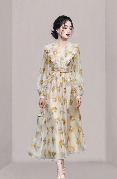 Summer Elegant Fashion Bohemian Print Long Sleeve Long Maxi Dress CODE: KAR2229