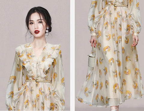Summer Elegant Fashion Bohemian Print Long Sleeve Long Maxi Dress CODE: KAR2229