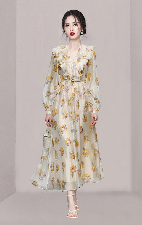 Summer Elegant Fashion Bohemian Print Long Sleeve Long Maxi Dress CODE: KAR2229