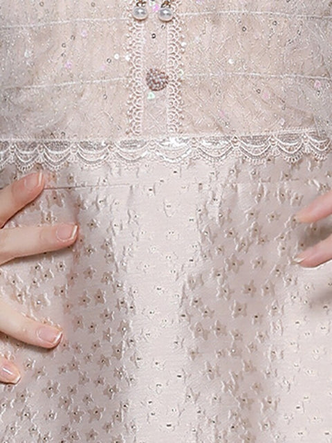 Lapel Short Sleeve Patchwork Gauze Stack Ruffle Dress CODE: READY1242