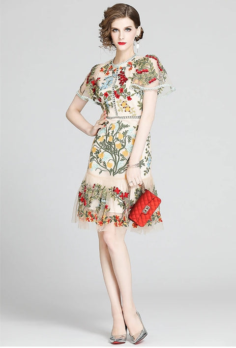 New Embroidery High Quality Elegant Floral Designer Mesh Dress CODE: KAR2234
