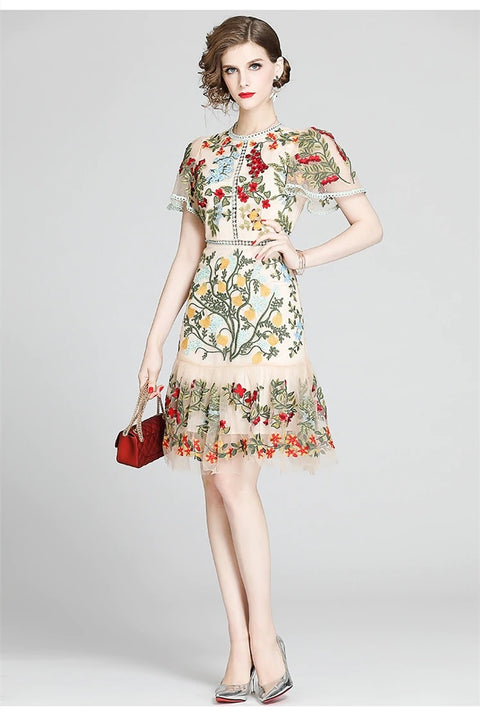 New Embroidery High Quality Elegant Floral Designer Mesh Dress CODE: KAR2234