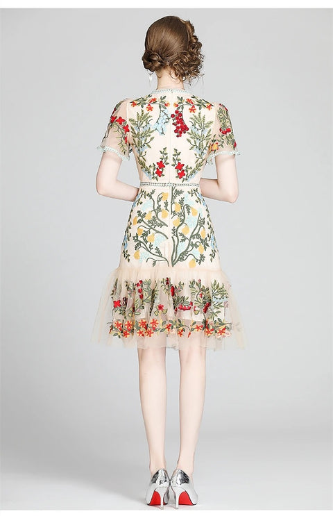 New Embroidery High Quality Elegant Floral Designer Mesh Dress CODE: KAR2234