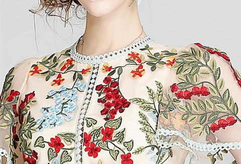 New Embroidery High Quality Elegant Floral Designer Mesh Dress CODE: KAR2234