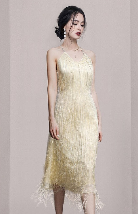 Summer Fashion Fringed Hanging Neck O Neck Elegant Sexy Sleeveless Off Shoulder Backless Dress CODE: KAR2236