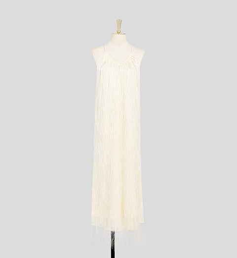 Summer Fashion Fringed Hanging Neck O Neck Elegant Sexy Sleeveless Off Shoulder Backless Dress CODE: KAR2236