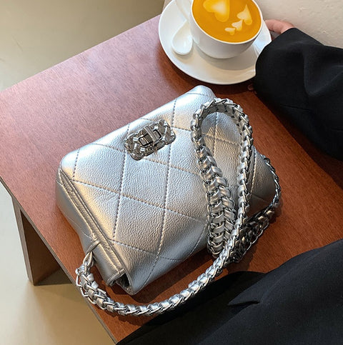 New Summer Rhombus Chain Single Shoulder Texture Small Square Bag CODE: KAR2238