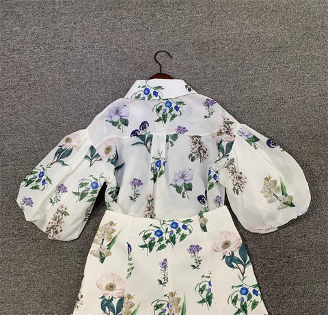 Summer New Floral Long Sleeve Shirt High Waist Shorts Set CODE: KAR2244
