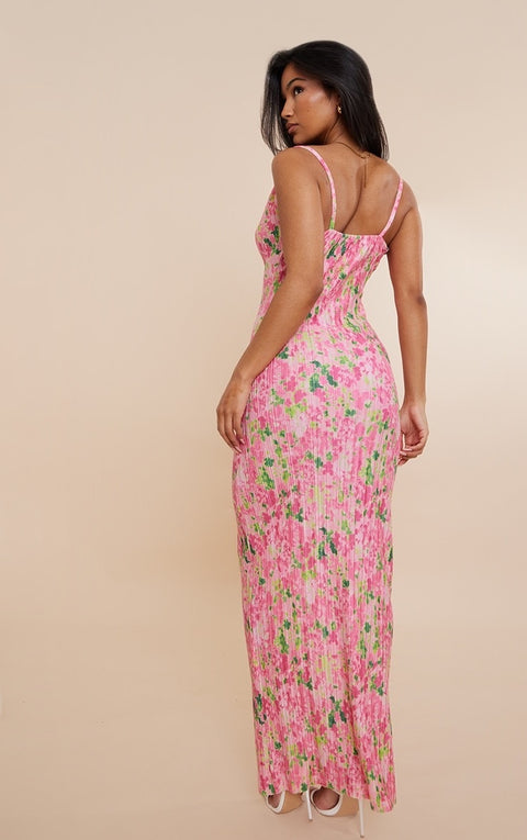 New Printed Spaghetti Strap Sleeveless Bodycon Midi Maxi Pleated Sexy Dress CODE: KAR2245