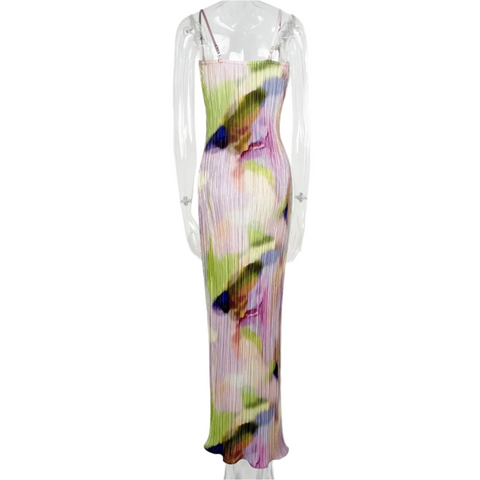 Printed Spaghetti Strap Bodycon Midi Maxi Pleated Dress CODE: READY1044