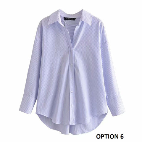 New Fashion Multicolor Loose Asymmetric Poplin Long Sleeve Button Shirt CODE: KAR2248