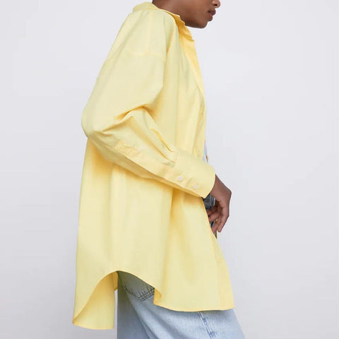 New Fashion Multicolor Loose Asymmetric Poplin Long Sleeve Button Shirt CODE: KAR2248