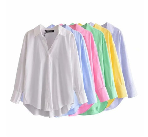 New Fashion Multicolor Loose Asymmetric Poplin Long Sleeve Button Shirt CODE: KAR2248