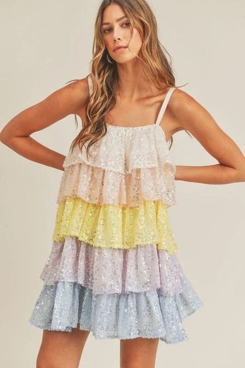 New Elegant Sequins Mesh Slip Sleeveless Casual Loose Sweet Mini Dress CODE: KAR2247