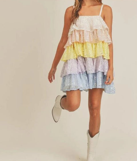 New Elegant Sequins Mesh Slip Sleeveless Casual Loose Sweet Mini Dress CODE: KAR2247