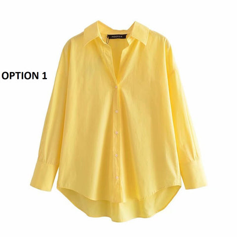 New Fashion Multicolor Loose Asymmetric Poplin Long Sleeve Button Shirt CODE: KAR2248