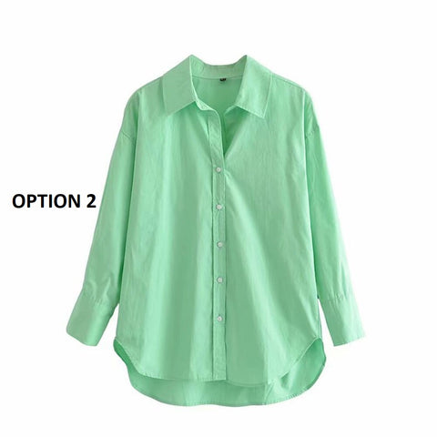 New Fashion Multicolor Loose Asymmetric Poplin Long Sleeve Button Shirt CODE: KAR2248