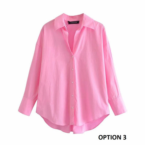 New Fashion Multicolor Loose Asymmetric Poplin Long Sleeve Button Shirt CODE: KAR2248