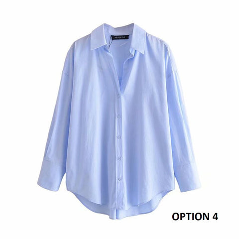 New Fashion Multicolor Loose Asymmetric Poplin Long Sleeve Button Shirt CODE: KAR2248