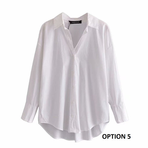 New Fashion Multicolor Loose Asymmetric Poplin Long Sleeve Button Shirt CODE: KAR2248