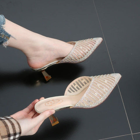 New Summer Elegant Fashion Pointed Toe Half Stiletto Heel Comfortable Sandals CODE: KAR2249