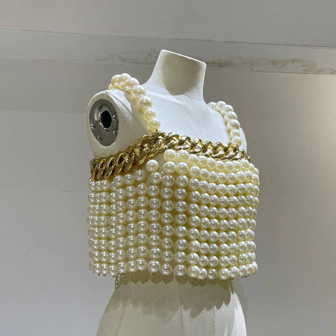 New Pearls Square Neck Sleeveless Backless Straps Casual Beads Tank Top CODE: KAR2250