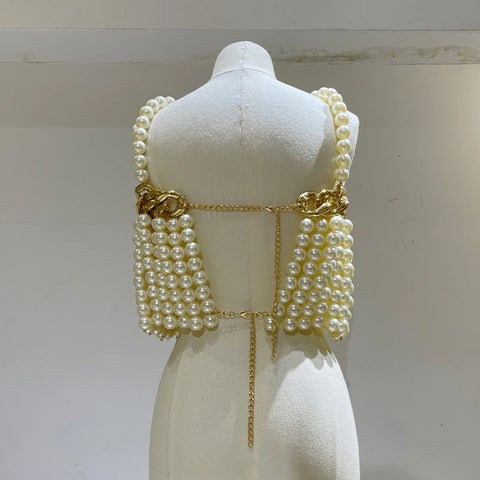 New Pearls Square Neck Sleeveless Backless Straps Casual Beads Tank Top CODE: KAR2250
