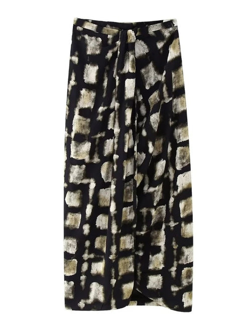 New Vintage Knotted Tie Dye Geometric Printing Midi Skirt Set CODE: KAR2253