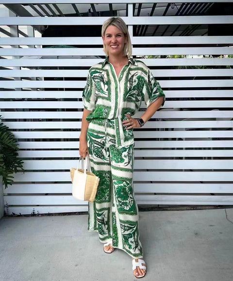 New Print Elastic Bazin Baggy Pant Rock Style Famous Suit 2 Piece Set CODE: KAR2258