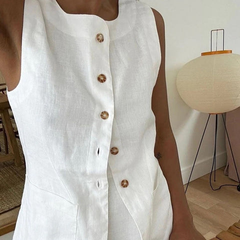 New Fashion White Sleeveless Shirt And Maxi Skirt 2 Pieces Set CODE: KAR2259