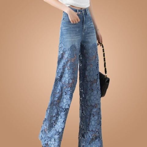 New Fashion Elegant  High Waist Lace Patchwork Casual Loose Pant CODE: KAR2261