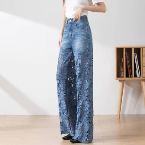 New Fashion Elegant  High Waist Lace Patchwork Casual Loose Pant CODE: KAR2261