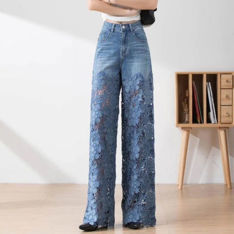 New Fashion Elegant  High Waist Lace Patchwork Casual Loose Pant CODE: KAR2261