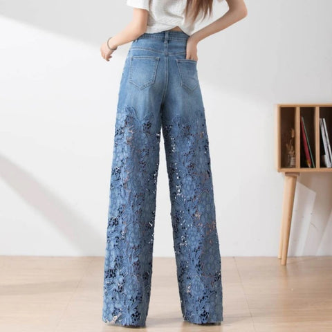 New Fashion Elegant  High Waist Lace Patchwork Casual Loose Pant CODE: KAR2261