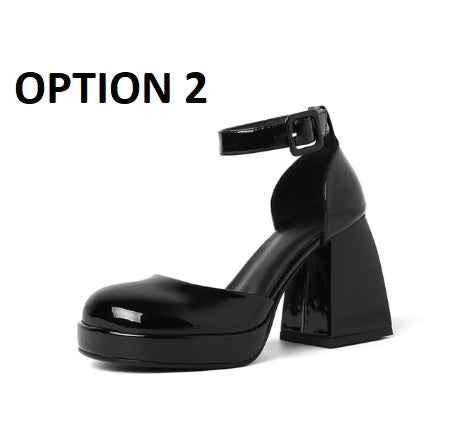 Summer Platform Ankle Strap Patent Leather Round Head Thick Heel Sandal CODE: KAR2262