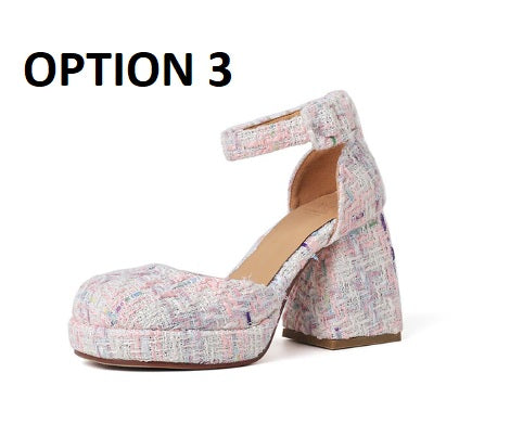 Summer Platform Ankle Strap Patent Leather Round Head Thick Heel Sandal CODE: KAR2262