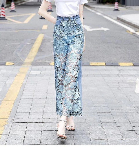 New Wide Leg Hollow Out Casual High Waisted Pant CODE: KAR2263