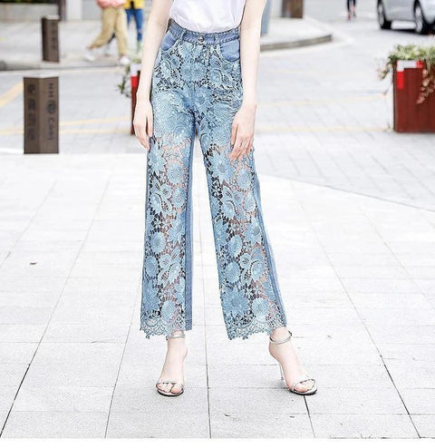 New Wide Leg Hollow Out Casual High Waisted Pant CODE: KAR2263