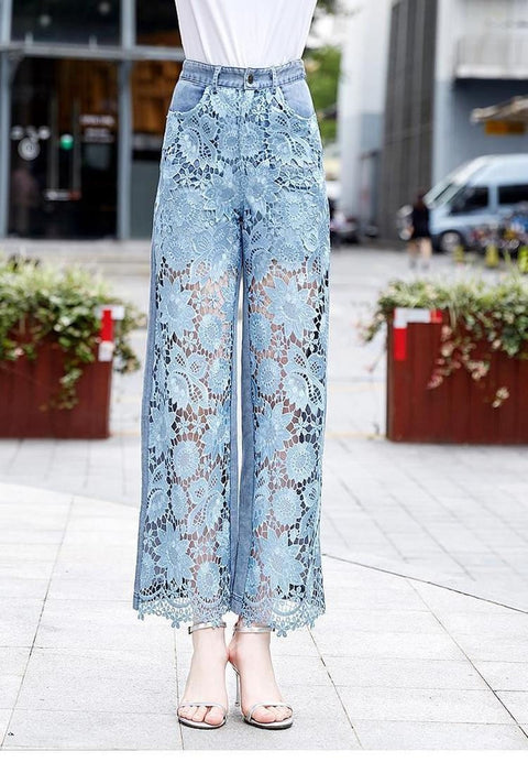 New Wide Leg Hollow Out Casual High Waisted Pant CODE: KAR2263